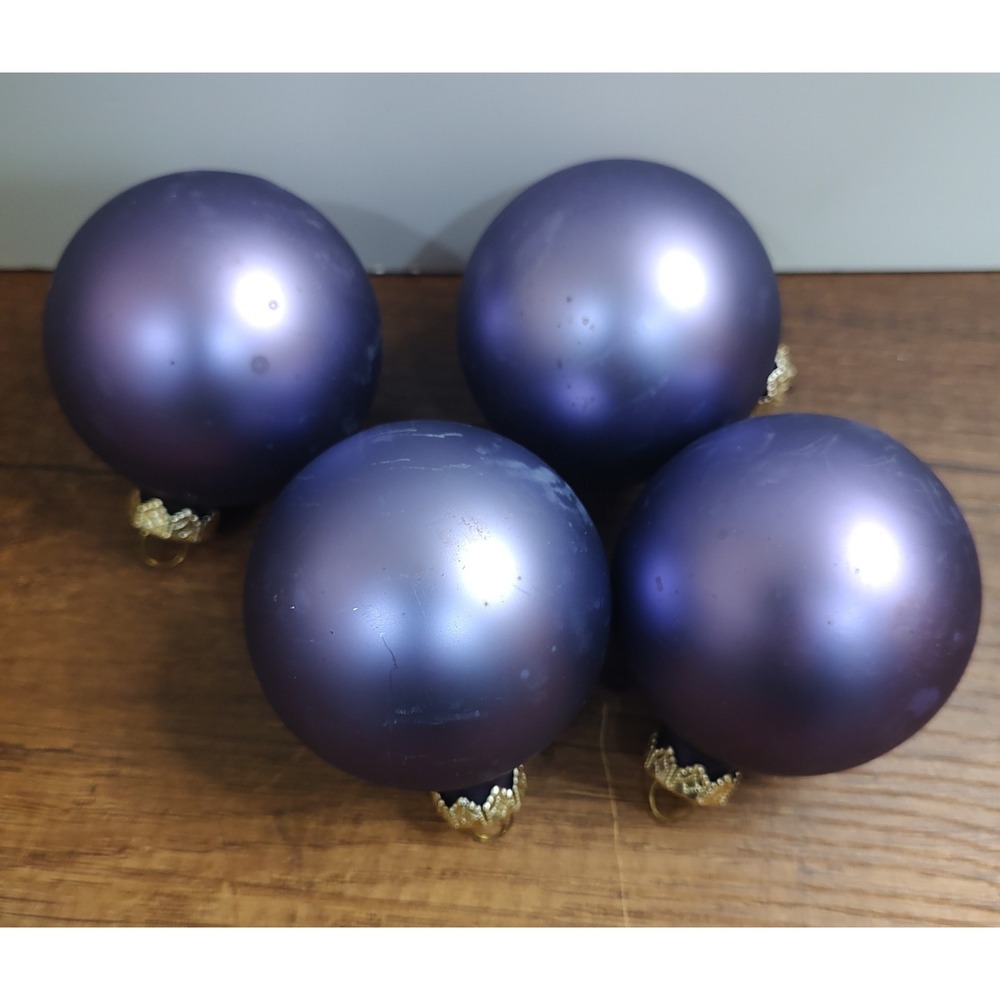 Vintage HD Blown Glass Christmas Ornaments Lot Of 4 Satin Matte Purple B3